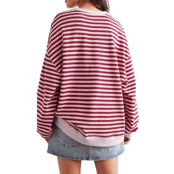 We The Free NWOT Free People Classic Striped Oversized Crewneck Sz XL PTP 29” - Picture 3 of 12